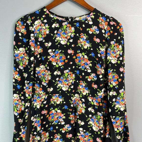 BODEN Wild Cluster Floral Print Crew Neck Fit and Flare Dress Black Swiss Dot 4 - Picture 4 of 14